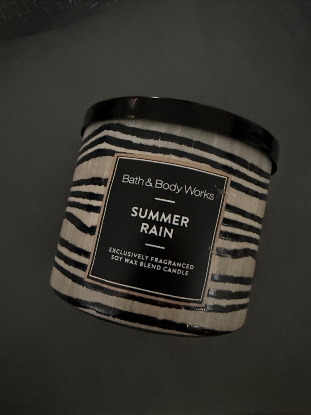 Bath & Body Works Summer Rain Candle - Black & White Stripes NEW 3 Wick Candle